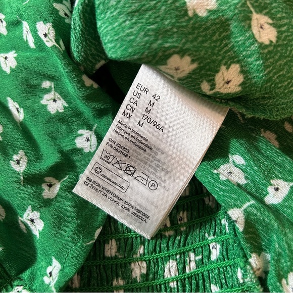 ❤️ H&M Green Floral Peasant Blouse Size M - Picture 6 of 10